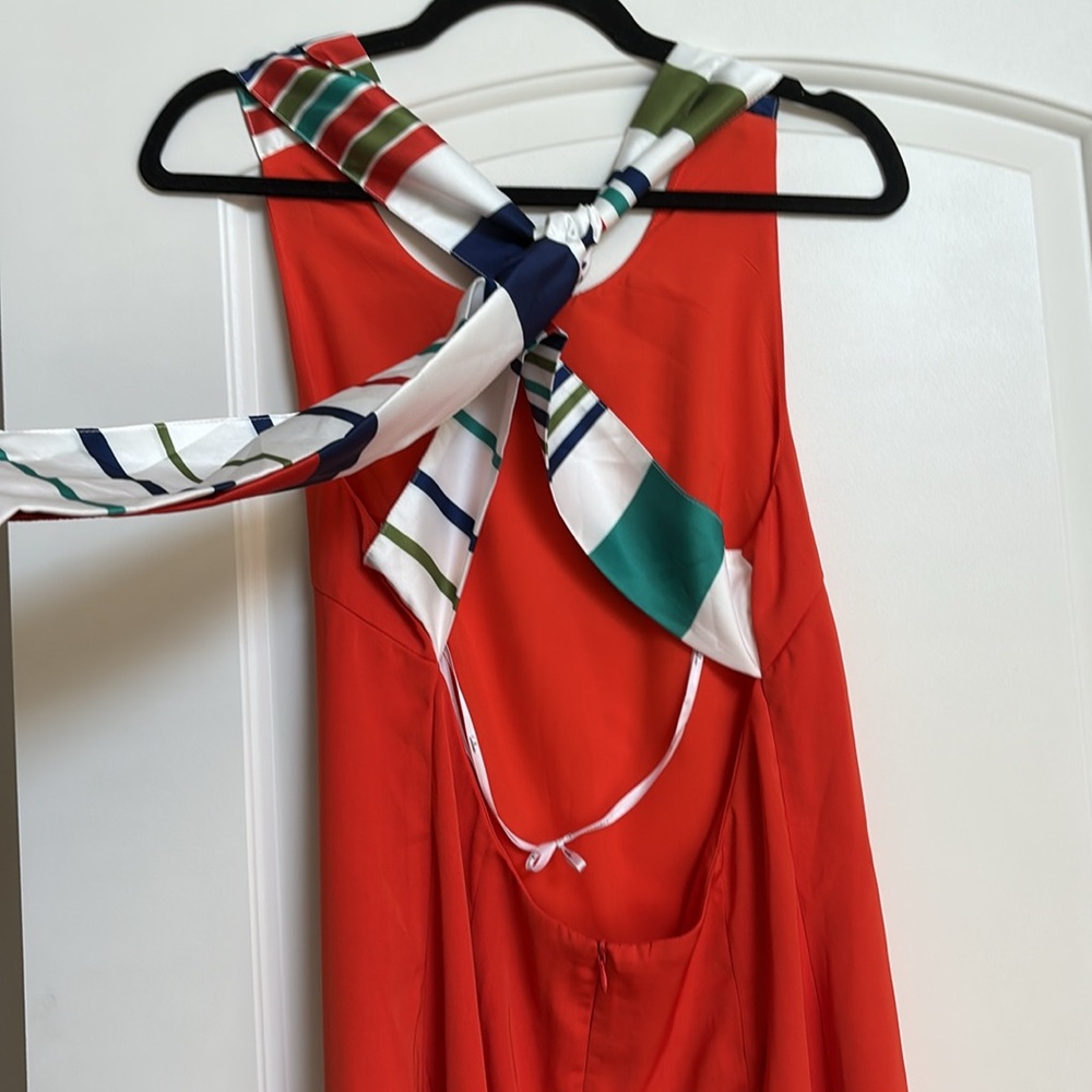 Joyful Red Orange Multi Stripe Tie-Back Mini Dress - Picture 6 of 7